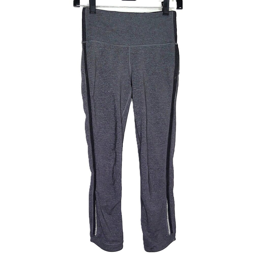 Lululemon Dark Gray 3/4 Leggings Black Trim Crop Athleisure Pockets EUC Sz 4